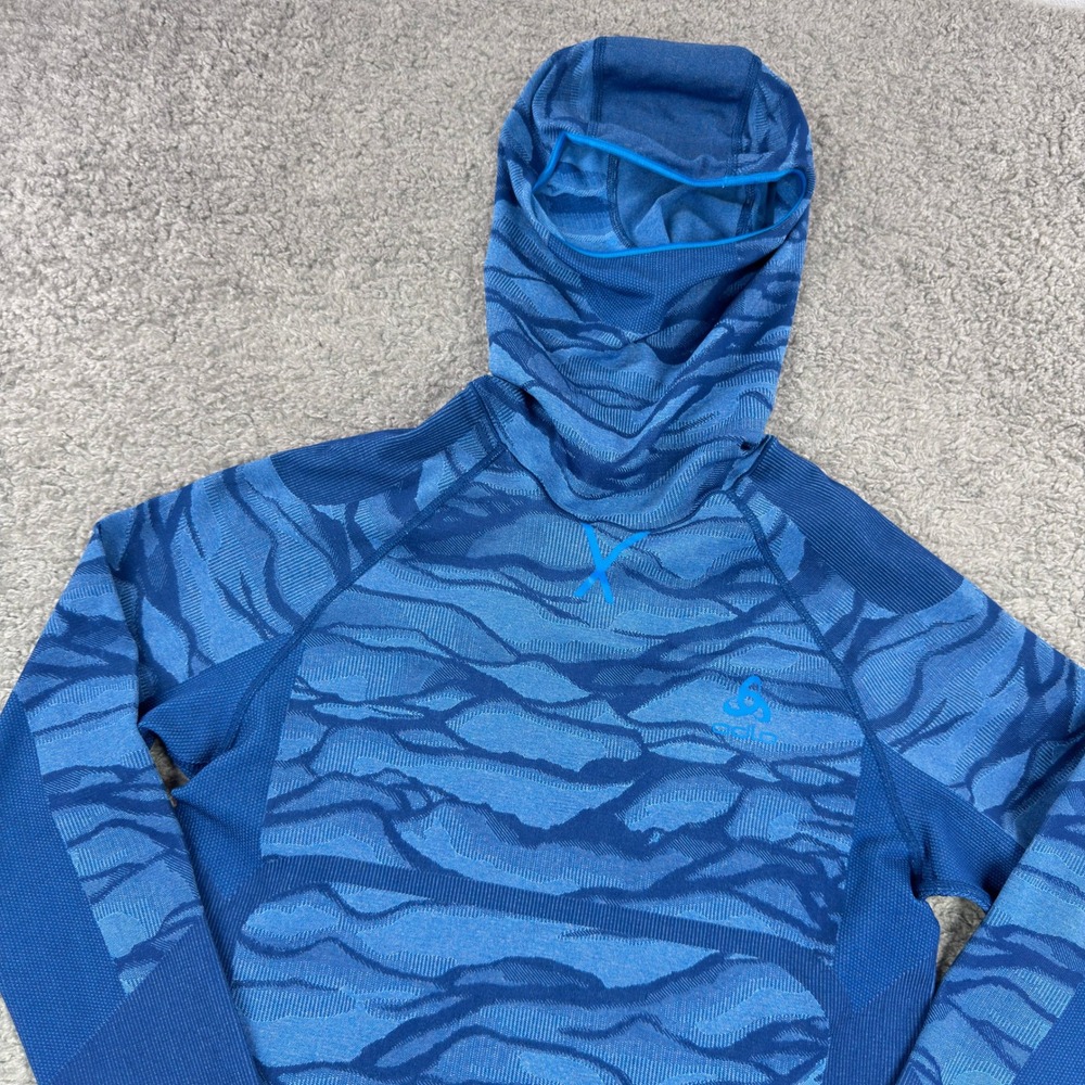 Odlo Performance Evolution Warm Base Layer Hoodie Blue Balaclava Mens Large‎